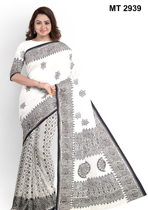 Half Silk Block Printed Saree