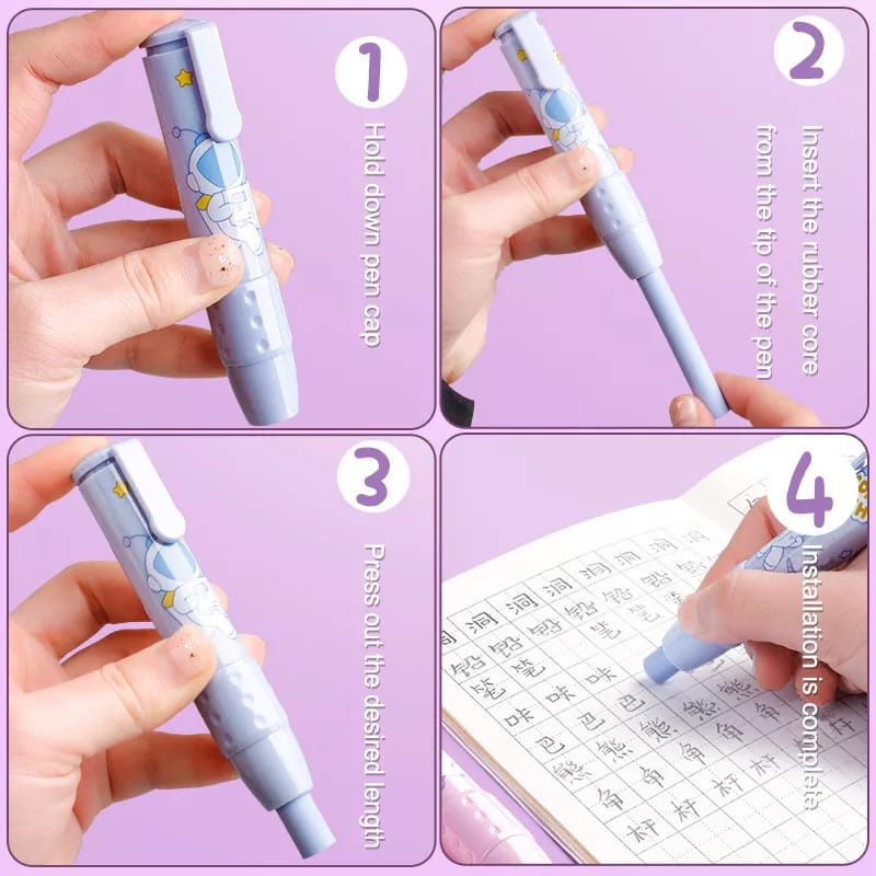 Cartoon Pressing Pen like Pencil Eraser Set