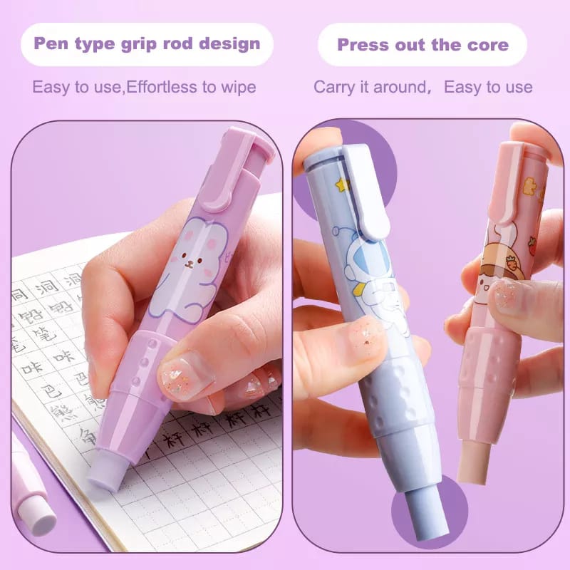 Cartoon Pressing Pen like Pencil Eraser Set