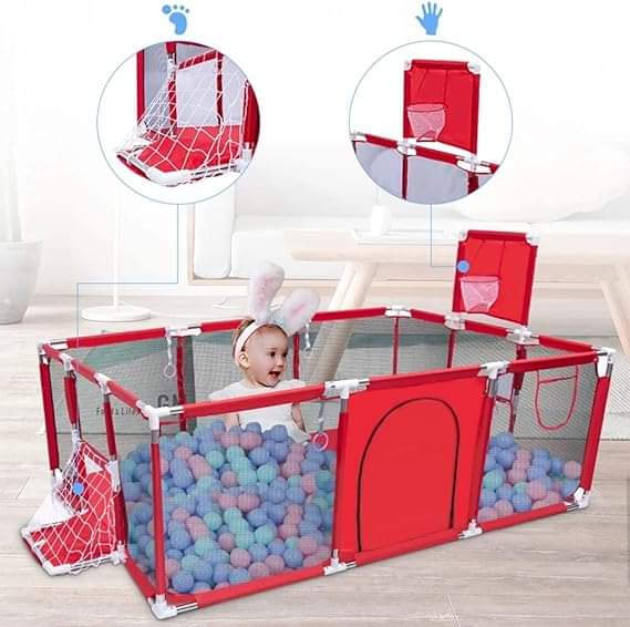 Baby large Playpen for twin, with Basketball Hoop | Red
