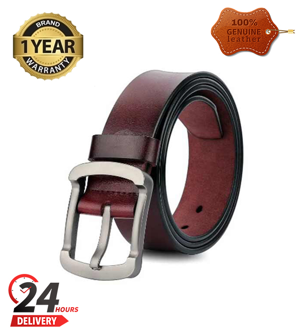 Genuine Leather Belt Chocolate Color With Round Style