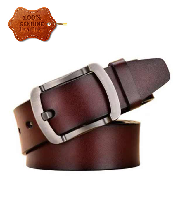 Genuine Leather Belt Chocolate Color With Round Style