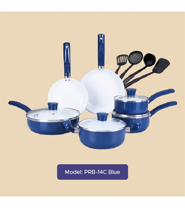 Gazi Non-Stick Cookware Set PRB-14C Blue (Best Price)