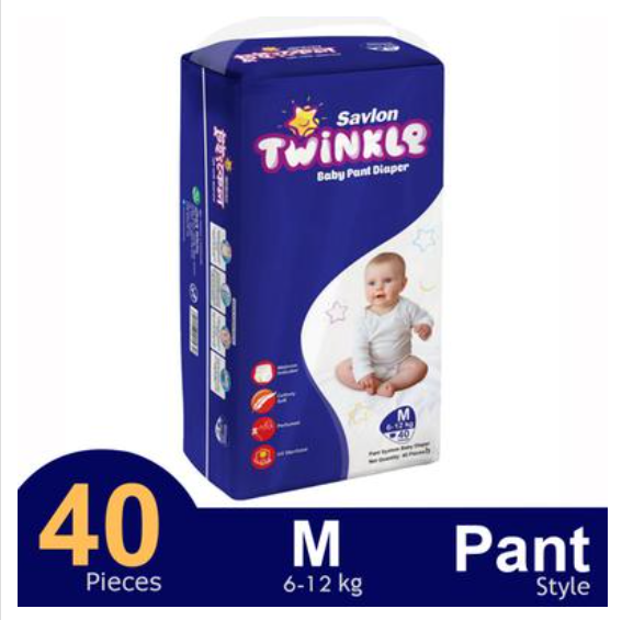 Savlon Twinkle Pant System Baby Diaper (M Size) (6-12kg) (40pcs) - HP81