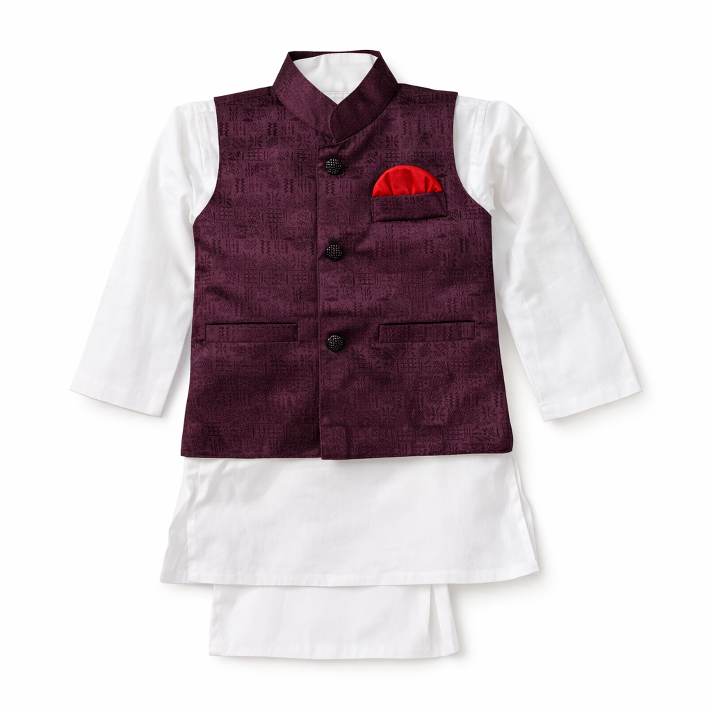 Panjabi (Kurta) Set (Maroon&White) For Kids