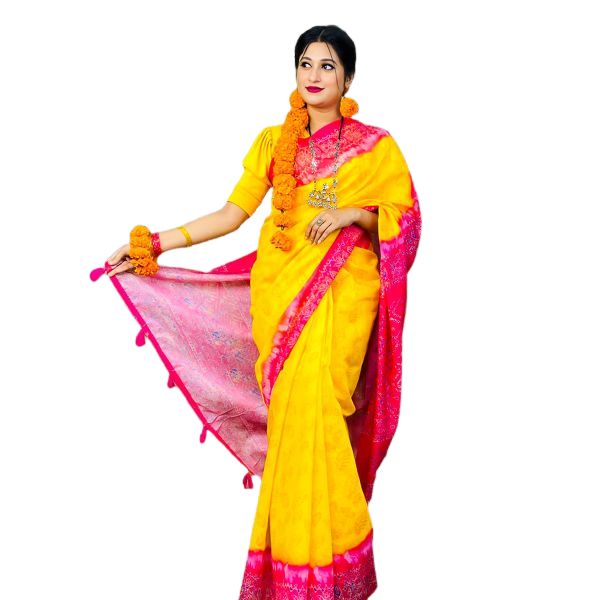 Chanderi Yellow Batik Saree