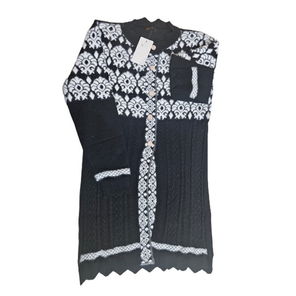 Knitted Party Wear Ladies Woolen Cardigan (Long)