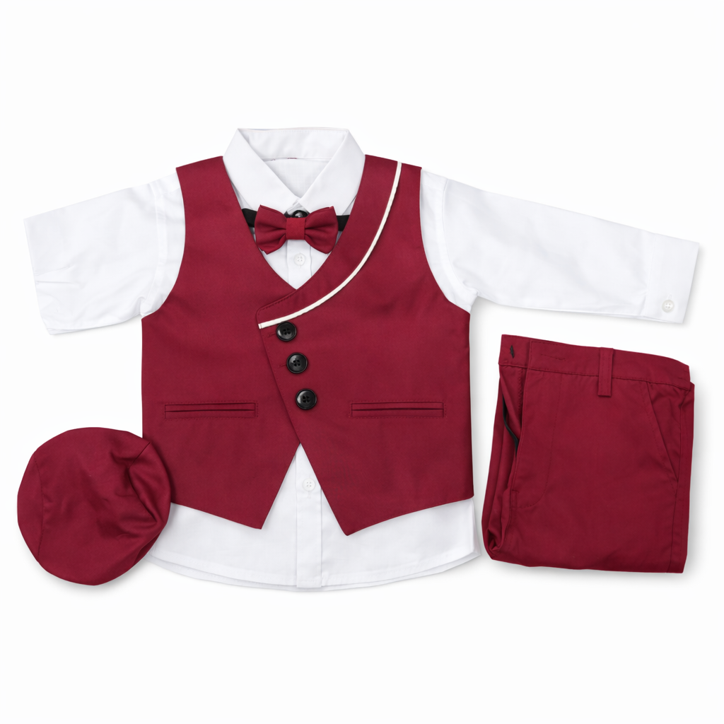 Baby Formal Dress (4 PCS) Suit (Maroon)-